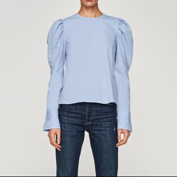 Zara Tops New Zara Blue Puff Sleeve Blouse Top Shirt S Poshmark